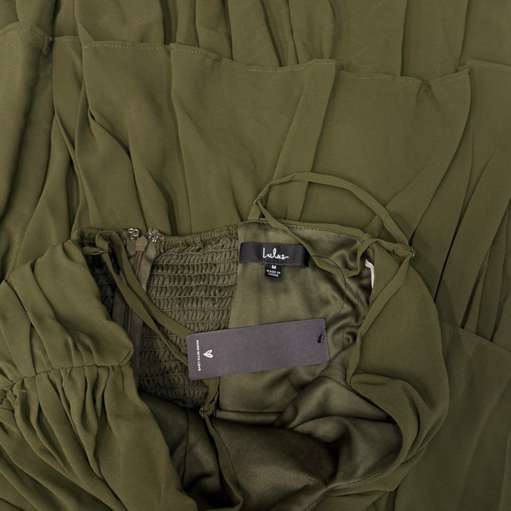 Lulus Gorgeous Influence Olive Green Tiered Maxi Dress size Medium NWT - Picture 2 of 6